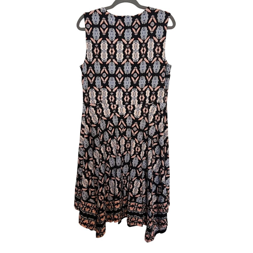 JM Collection Botanic Beauty Petite Fleur Sleeveless Dress L Black/Orange - Picture 2 of 6